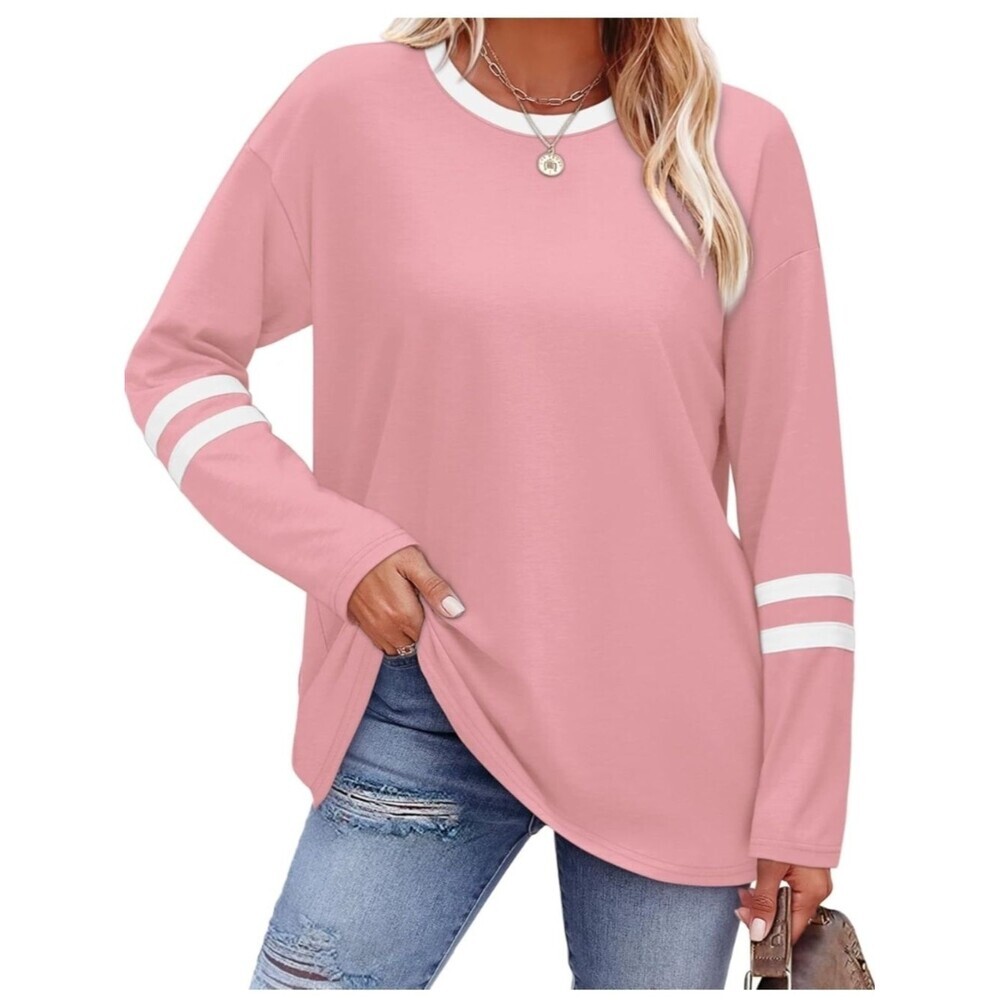 Sampeel Color Block Long Sleeve Tunic Top Pastel Pink XL (EUC)